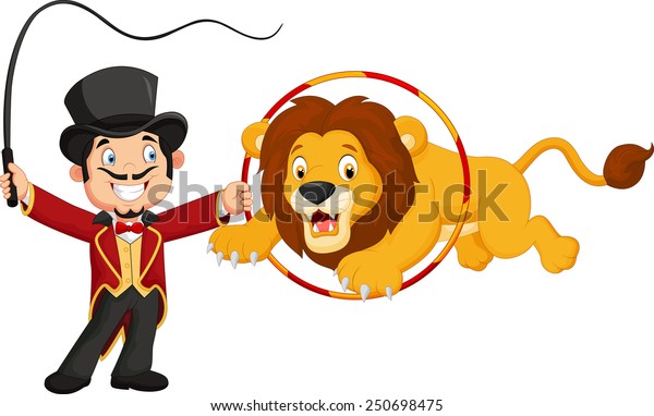 Cartoon lion jumping through\
ring