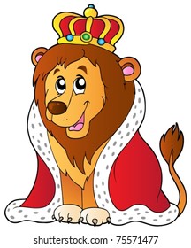 Cartoon lion in king outfit - vector illustration.