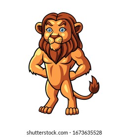 Cartoon lion mascot stand up on white background