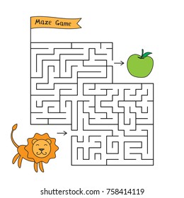 Cartoon lion maze game. Funny game for children education