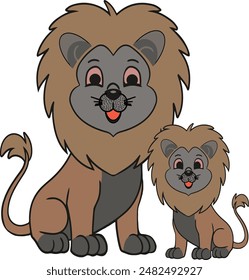 Cartoon lion mom and cub vector illustration invitation card,sticker,Apparels , decoration and more