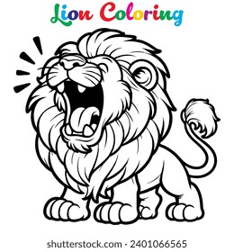 cartoon of a lion opening its mouth, line art, for coloring, vector, isolated