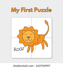 Cartoon lion puzzle design. Vector illustration for children education
