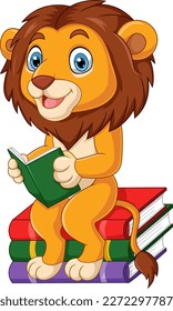 León de caricatura leyendo un libro