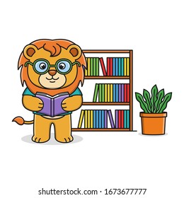 Cartoon lion reading book vector illustration design