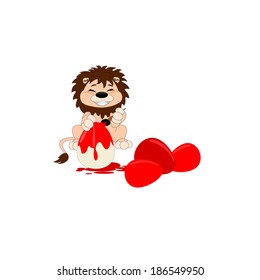 Cartoon lion with red eggs
