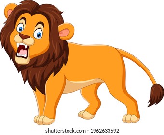 Cartoon lion roaring isolated on white background