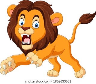 Cartoon lion roaring isolated on white background