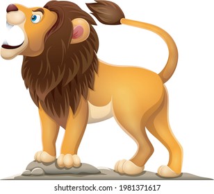 Cartoon lion roaring isolated on white background