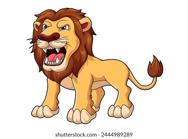 Cartoon Lion Roaring, Isolated on White Background, Vector Illustration