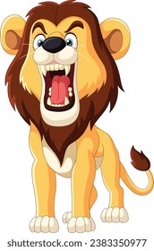 Cartoon lion roaring on white background