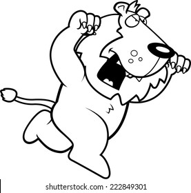 A cartoon lion running to attack with claws out.