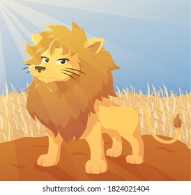 Cartoon lion in the savanna