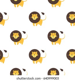 Cartoon lion seamless pattern on white background. Large tawny-colored cat that lives in prides endless texture. Vector illustration of wildlife character, wallpaper wrapping paper design