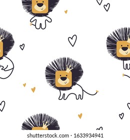 Cartoon lion, seamless vector pattern