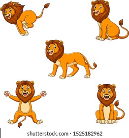 Cartoon lion set with different pose