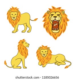 Cartoon lion set. Vector illustration.