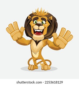 Cartoon Lion Showing Peace Gesture. Vector Illustration.