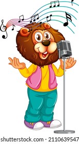 Cartoon lion singing with microphone illustration