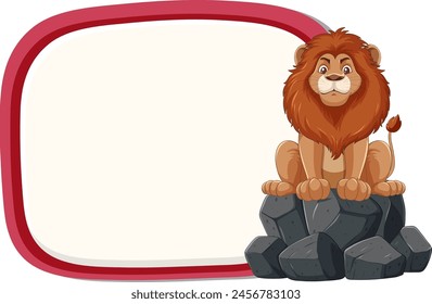 Cartoon lion sitting beside an empty frame