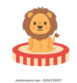 Cartoon Lion Sitting on Circus Stage animal