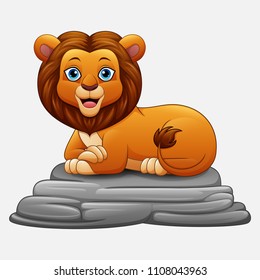 Cartoon lion sitting on rock