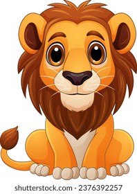 Cartoon lion sitting on white background