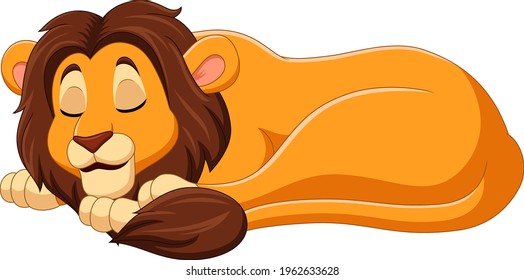 Cartoon lion sleeping on white background