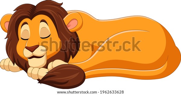Cartoon lion sleeping on white background. 