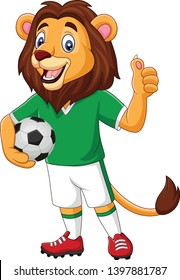 Cartoon lion soccer showing thumb up