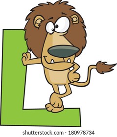 cartoon lion standing on the letter L