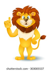 cartoon lion standing and pointing. vector illustration
