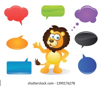 Cartoon Lion talking with Speech Bubbles 