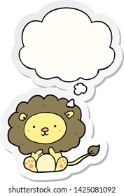 cartoon lion with thought bubble as a printed sticker