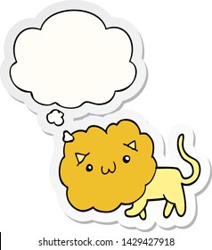 león de caricatura con burbuja de pensamiento como pegatina impresa