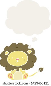 cartoon lion with thought bubble in retro style