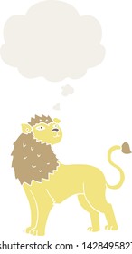 cartoon lion with thought bubble in retro style