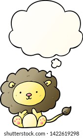 león de dibujos animados con burbuja de pensamiento en un estilo de gradiente suave