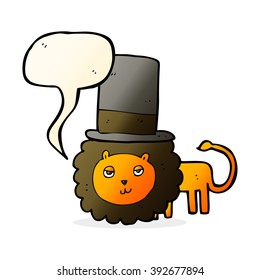 cartoon lion in top hat with speech bubble