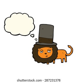 cartoon lion in top hat with thought bubble