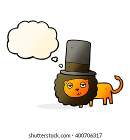 cartoon lion in top hat with thought bubble