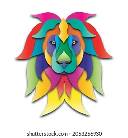 cartoon lion in trendy craft paper graphic style. Modern design for advertising, branding, greeting cards, covers, posters, banners. Vector illustration