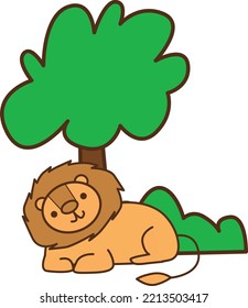 cartoon lion under the tree