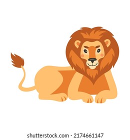 Cartoon lion vector illustration. Happy orange colored feline animal walking, lying, jumping, sitting and roaring. Wild animal, king concept