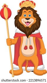 cartoon lion wearing crown   holding stick