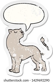 leona de caricatura con una burbuja de habla angustiada pegatina vieja