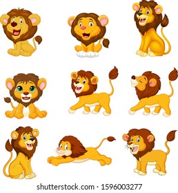 Cartoon lions collection set on white background