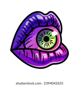 Cartoon lips close up with eye inside.