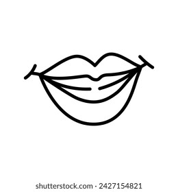 Cartoon lips smile line icons set. Character face element. Vector isolated element. Editable stroke.