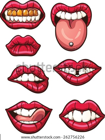 Cartoon lips. Vector clip art illustration with simple gradients. Each in a single layer.